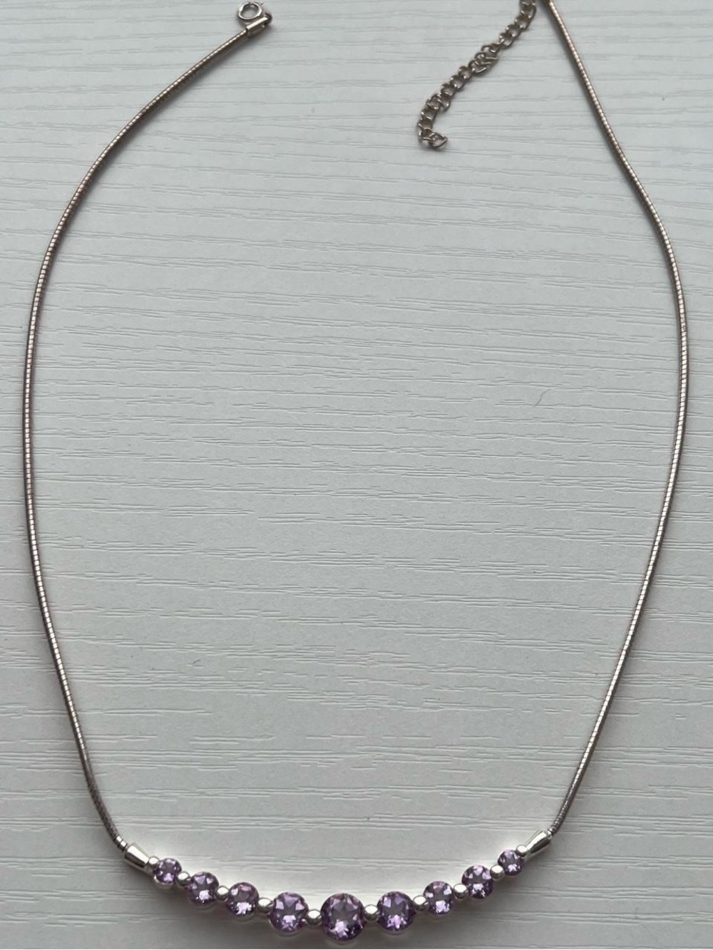 Silver Necklace with Purple Crystal Accents - Picture 2 of 6